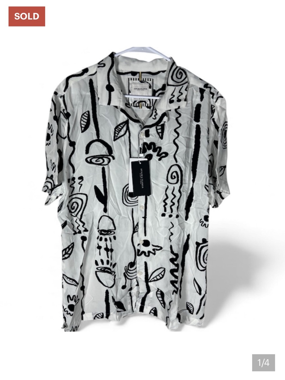 Denim & Flower Abstract Black and White Men's Shirt Size XL